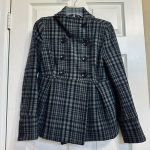 Old Navy Black and Gray Plaid Pea Coat 🖤